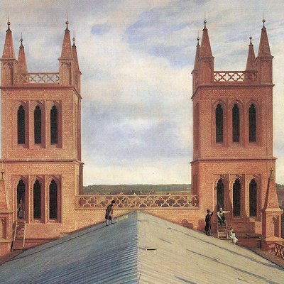 Panorama vom Dach der Friedrichwerderschen Kirche. Ausschnitt aus dem Gemälde von Johann Philipp Eduard Gärtner aus dem Jahr 1834